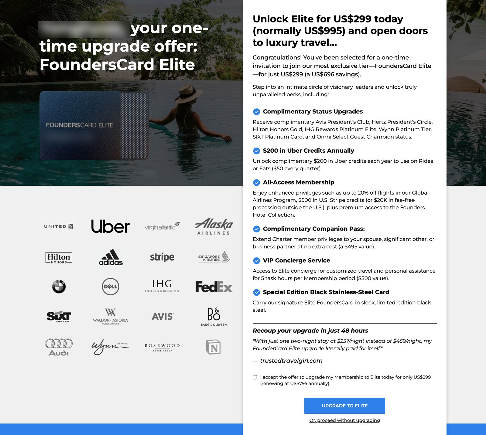 2026年 FoundersCard 实测：从免费试用升级到 Elite，这 $299 第一年到底值不值？