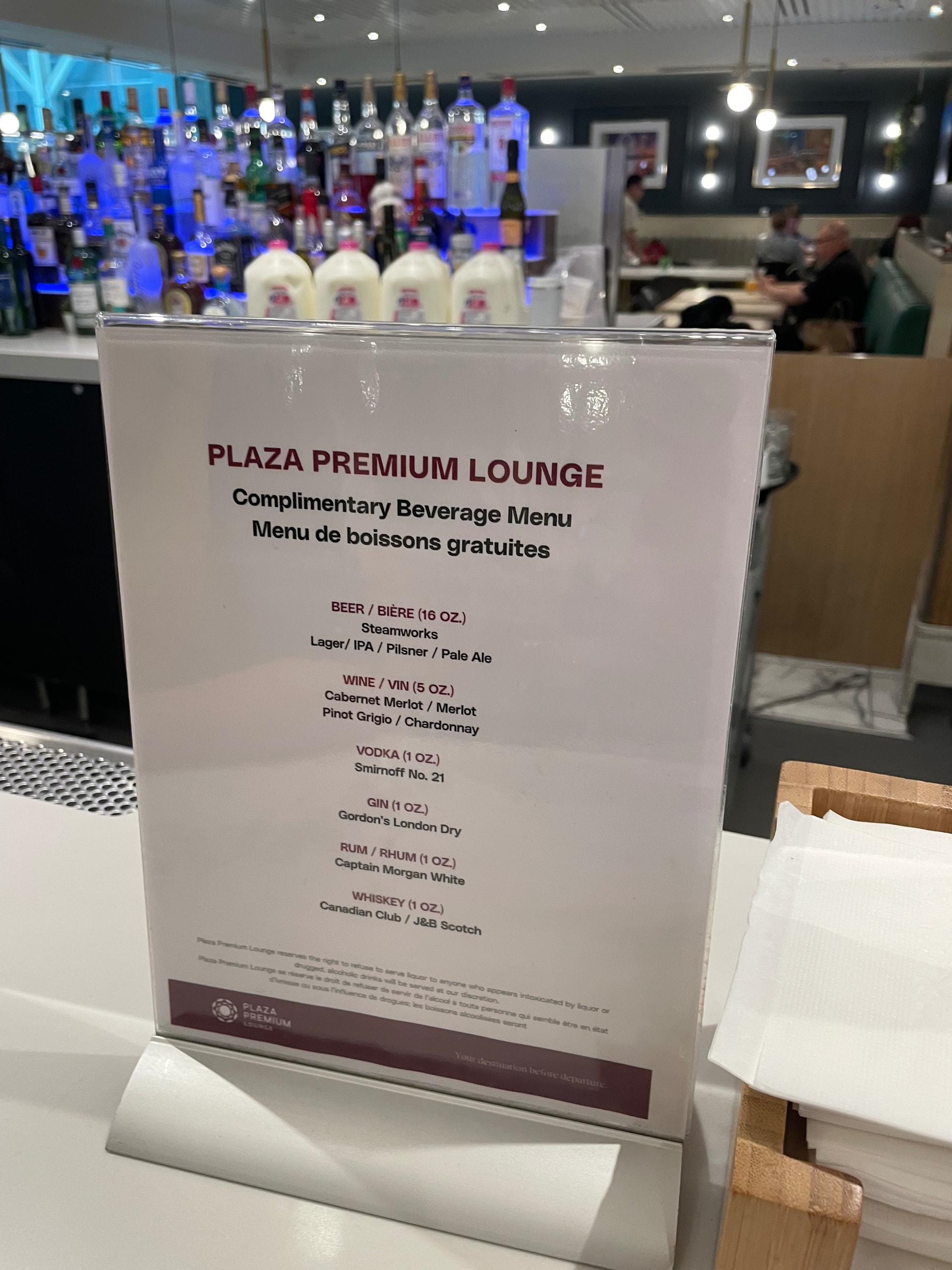 Complimentary Beverage Menu 免费酒水单